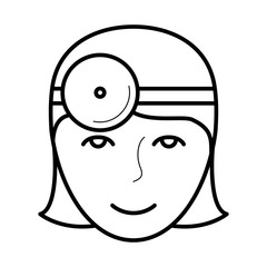 Eye doctor icon, oculist examinating eye and vision, line art pictogram, image for ophthalmology education, doctor poster, optical salon, eye health and care concept. Flat style vector illustration