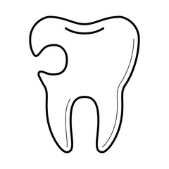 Tooth with cavity, tooth decay, hole damage, educational poster for medical clinic, professional treatment image, stomatology information pictogram, health concept. Vector illustration