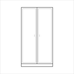 Wardrobe for clothes in thin line. Flat vector icon of closet in simple outline style. Interior element of house bedroom furniture. Black thin linear illustration isolated on white background.