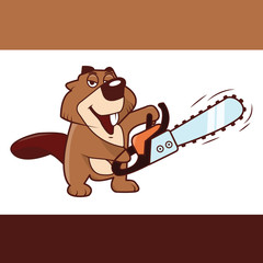 beaver holding a chainsaw in his hands, vector illustration
