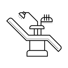 Dentist examination chair and equipment, contemporary workplace for practice, comfortable clinic area, hospital image, stomatology pictogram, health concept. Vector illustration