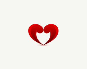 Heart vector symbol. Valentines day ribbon logotype. Abstract line medical health logo icon design. Shield heart