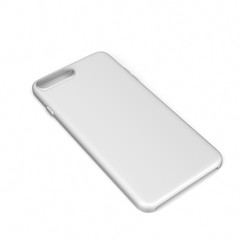 Blank white phone case mock up stand isolated. Empty smart phone cover ready for logo, texture print presentation. Cellphone protector cover concept. Smartphone casing design. 3d render
