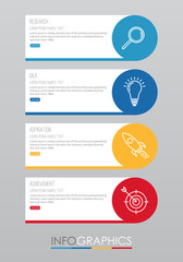 Modern Info-graphic Template for Business with four steps multi-Color design, labels design, Vector info-graphic element, Flat style vector illustration.