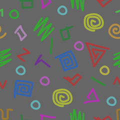 Abstract seamless pattern with brush strokes of various shapes. vintage Memphis style.