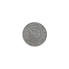 Singaporean 10 cent coin year 1990 isolated on white background.