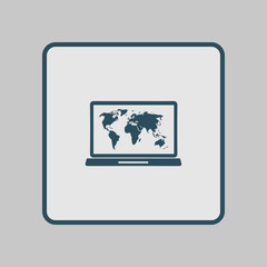 Fototapeta premium Laptop and world map illustration. World map geography symbol. Flat design style. 