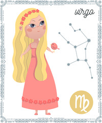 Zodiac sign Virgo. Funny cartoon character. Vector illustration