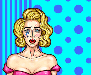 Vector illustration of a young beautiful girl with makeup in pop art style