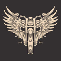 Vector monochrome illustration of motorcycle with wings. Design element for the advertising poster, sketch for the tattoo, print for the t-shirts © vectorpocket