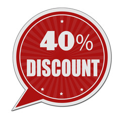 40% discount red speech bubble label or sign