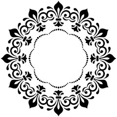 Oriental vector pattern with arabesques and floral elements. Traditional classic ornament. Vintage round black pattern with arabesques