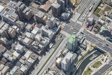 Outdoor-Kissen Tokyo urban area with streets and buildings, aerial view, Japan © marchello74
