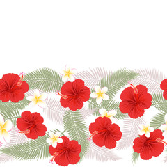 Border seamless pattern of tropical flowers 