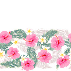 Border seamless pattern of tropical flowers 