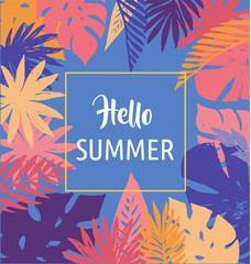 Summer, Tropical Paradise, beach, background with palm leaves