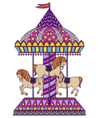 Vintage carousel. Colorful hand drawn vector illustration