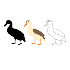 duck vector illustration style Flat black silhouette