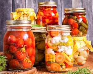 Jars with marinated vegetables