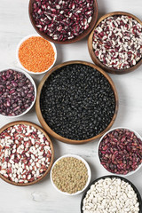 Various beans in bowls