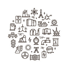 Energy, power and fuel vector line icons