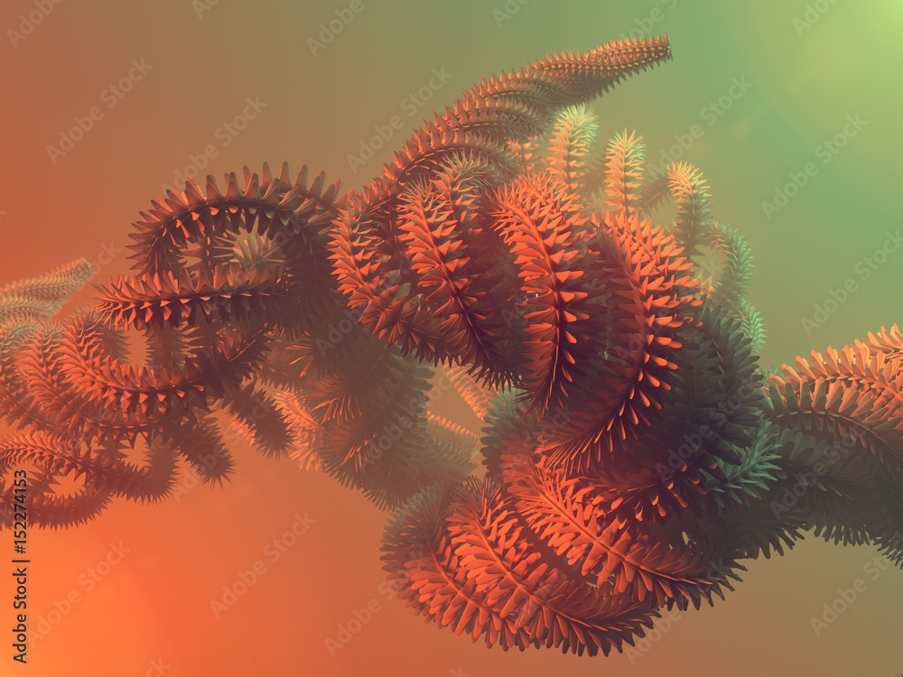 Poster Abstract futuristic shape in colored space. 3d rendering