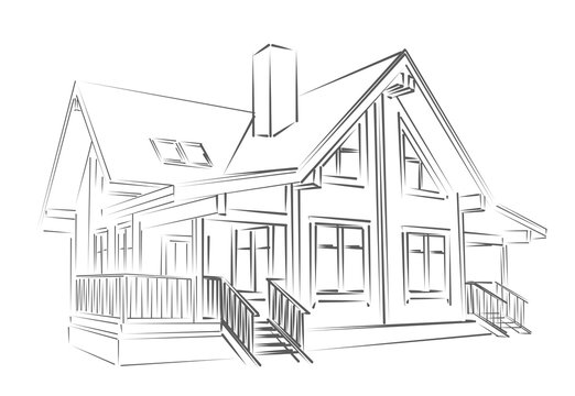 Sketch of wooden house. 