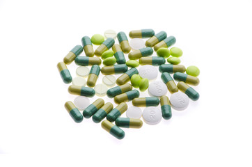 Pills on white background