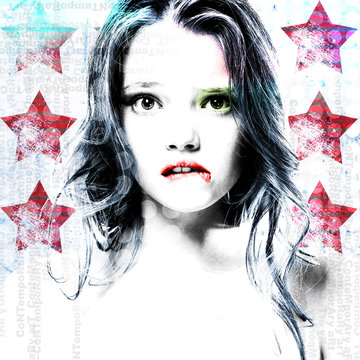 Portrait of a charming girl in modern style pop art. Computer design. Modern Art..
