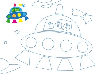 Coloring, flying saucer, aliens