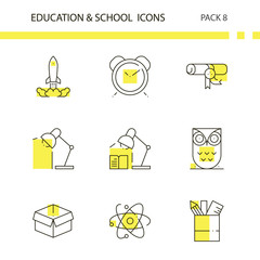 Education and School outline and yellow background icon
