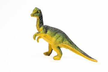 Dinosaur toy plastic figures on white background