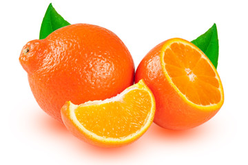 tangerine or Mineola with leaf isolated on white background