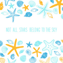 Cute vintage background with hand drawn shells and starfishes