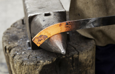 Red hot iron in a forge