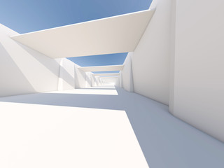 Abstract modern architecture background, empty white open space interior. 3D rendering