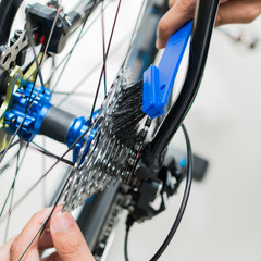 Technical expertise taking care a gear bicycle Shop