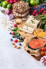 Selection assortment of healthy balanced food for heart, diet