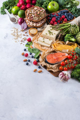 Selection assortment of healthy balanced food for heart, diet