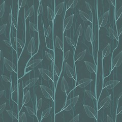 Thin delicate tree branch with leaves. Seamless fashionable floral background, wallpaper.