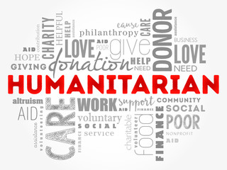Humanitarian word cloud collage, social concept background