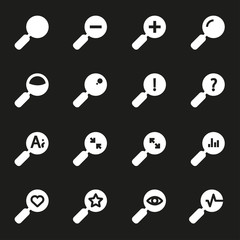 Vector white magnifying glass icons set