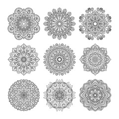 Meditation pattern. Vector illustration of indian mandalas set isolated. Yoga concept