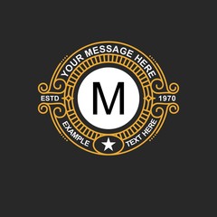 Modern emblem, badge, monogram template. Luxury elegant frame ornament line logo design vector illustration. Good for Royal sign, Restaurant, Boutique, Cafe, Hotel, Heraldic, Jewelry, Fashion.