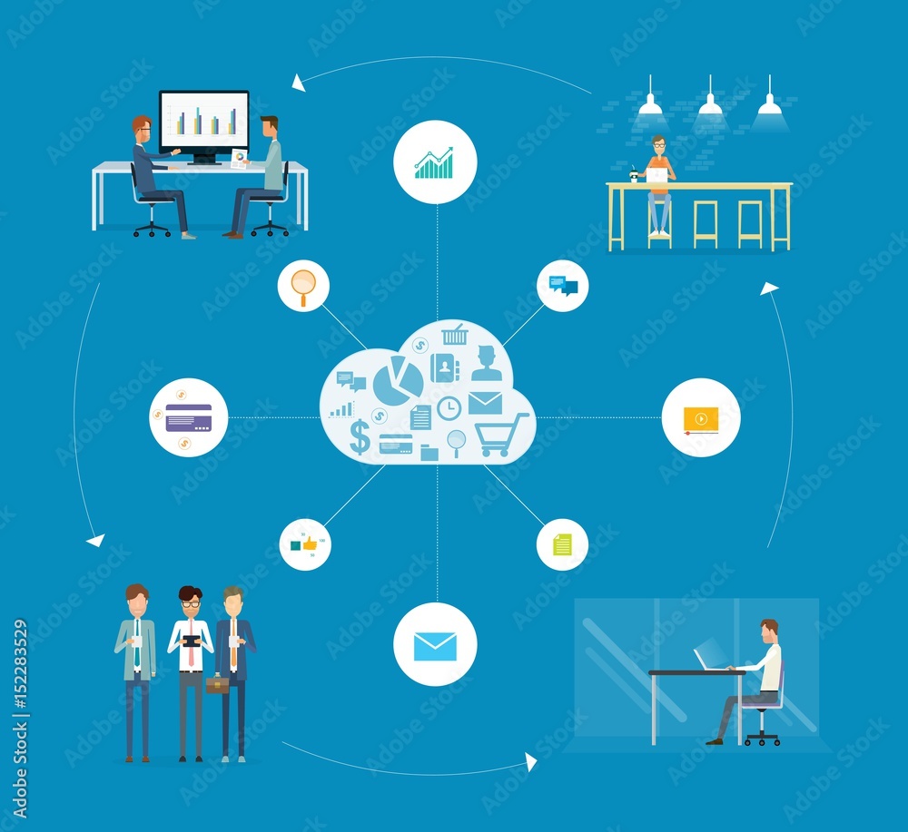 Aufkleber business people working collaboration on big data concept and business working on cloud network conc