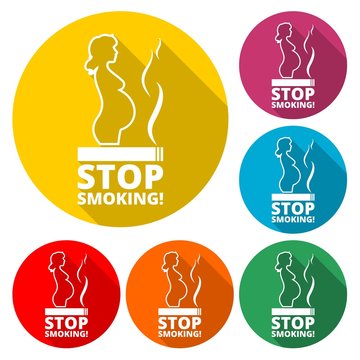 Stop smoking, pregnant woman silhouette icon 