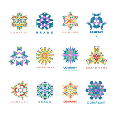 Abstract triangular polygonal shape kaleidoscope logo template circle decorative vector illustation. - obrazy, fototapety, plakaty