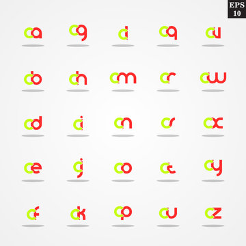 Initial letter C compilation from A to Z lowercase logo design template colorful