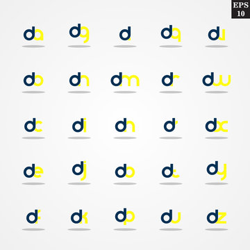 Initial letter D compilation from A to Z lowercase logo design template colorful