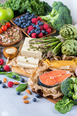 Selection assortment of healthy balanced food for heart, diet